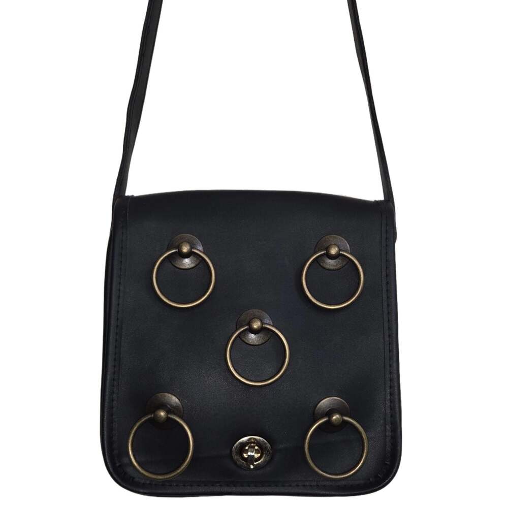 A Custom Vintage Coach Black Companion Flap Bag with Brass Hardware